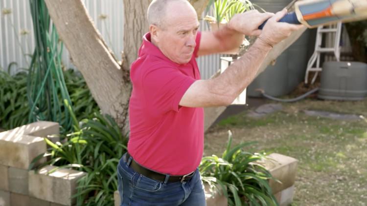 Greg practising his cricketing skills.