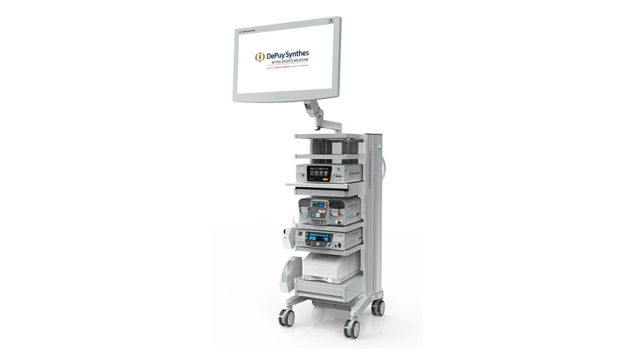 Full view of arthroscopic tower with visualization and OR equipment